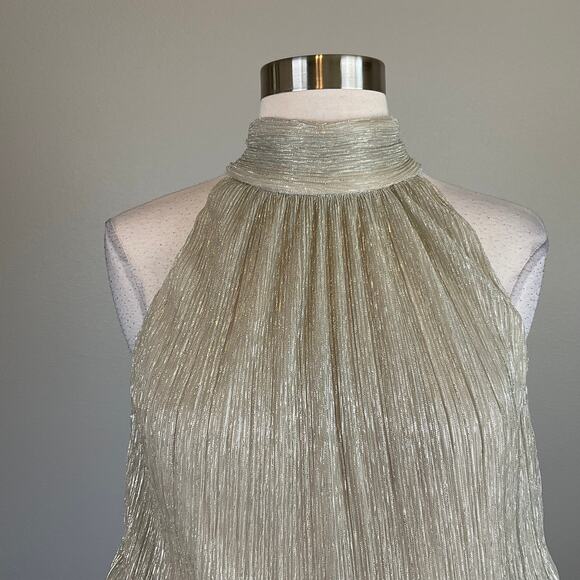 Adrianna Papell Halter Cocktail Dress Size 10 Gold Metallic Sleeveless A-Line - Picture 5 of 11